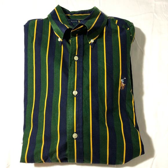 Polo Ralph Lauren mens XL classic fit green blue gold striped Oxford button up - Picture 10 of 10